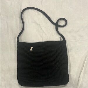 Elegant Black Sak Shoulder Bag. woven style